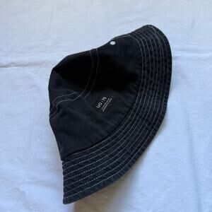 Urban Outfitters Black Canvas Bucket Hat White Stitch Logo Patch OS Street Style